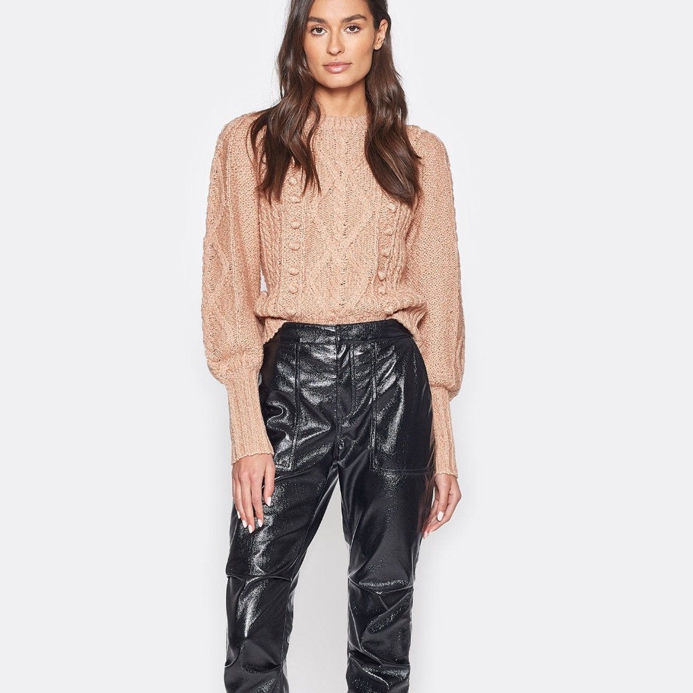 Joie Bia Cable-Knit Puff-Sleeve Sweater